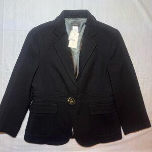 NWT J. Crew Women’s Formal Black Blazer Lined Crepe Wool w/Beaded Button